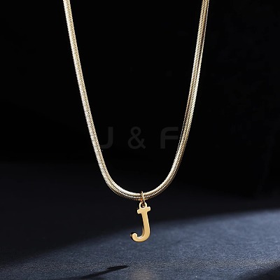 316 Surgical Stainless Steel Initial Pendant Flat Snake Chain Necklaces for Women WGC1053-10-1