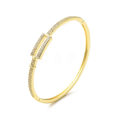 Clear Cubic Zirconia Hollow Out Rectangle Hinged Bangle BJEW-G659-03G-1