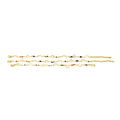 Star & Moon Brass Link Bracelets for Woman BJEW-S157-01G-1