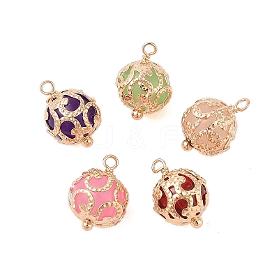 Brass Round Charms with Glass KK-B100-033G-1