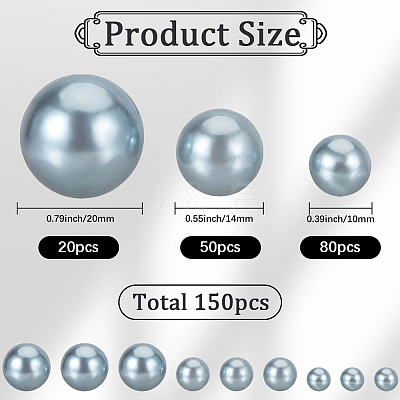 150Pcs 3 Styles ABS Plastic Imitation Pearl Round Beads KY-SP0001-63C-1