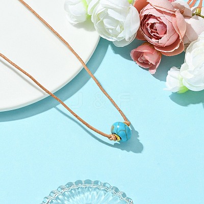 Rondelle Synthetic Turquoise European Bead Cowhide Leather Cord Choker Necklaces NJEW-JN04984-1