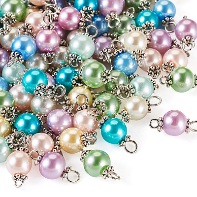 90Pcs 9 Colors Pearlized Glass Pearl Connector Charms PALLOY-TA0002-49A-1