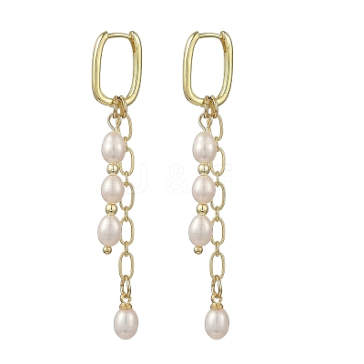 Brass & Natural Pearl Hoop Dangle Earrings EJEW-JE07390-1