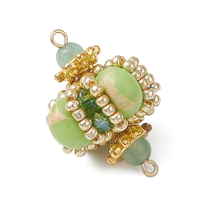 Dyed Synthetic Imperial Jasper & Handmade Glass Seed Beaded Rhombus Connector Charms PALLOY-MZ00960-04-1