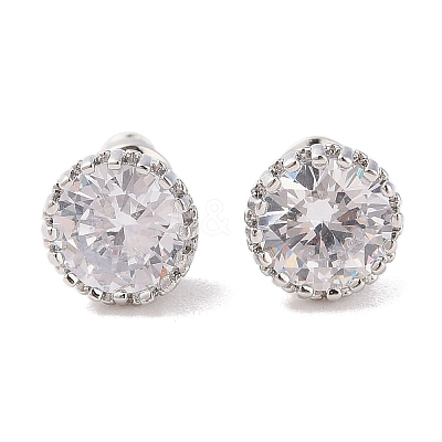 Rack Plating Brass Pave Single Cubic Zirconia Stud Earrings EJEW-I304-02P-02-1