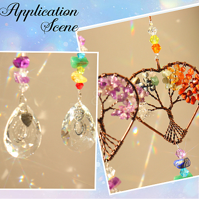 1Pc Natural Mixed Stone Chip Wrapped Heart with Tree of Life Hanging Ornaments HJEW-DJ0001-15A-1