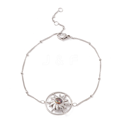 Colorful Cubic Zirconia Ring with Sun Link Bracelet with 304 Stainless Steel Satellite Chain for Women BJEW-F428-02P-1