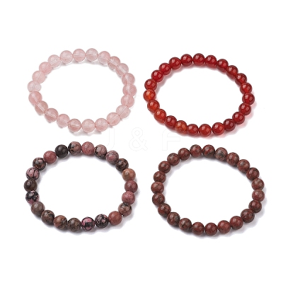 4Pcs Constellation 8mm Round Natural Sesame Jasper & Carnelian & Rhodonite BJEW-JB10636-1