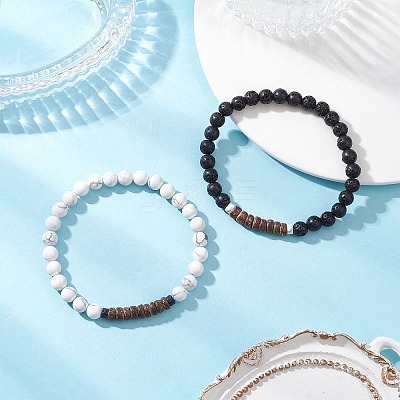 2Pcs Natural & Synthetic Mixed Gemstone Round Beads Stretch Bracelets for Men Women BJEW-JB12513-1