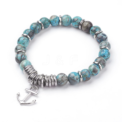 Natural Ocean Jasper Charm Bracelets BJEW-JB03403-04-1