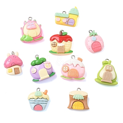 Opaque Resin Imitation House Pendants RE-CBA40A4-04-1