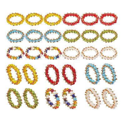 30Pcs 6 Colors Round Glass Seed Beaded Finger Rings RJEW-SZ0001-01-1