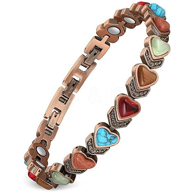 Zinc Alloy & Synthetic Turquoise & Natural Obsidian & Synthetic Goldstone & Cat Eye Link Chain Bracelets FS-WGDAAA9-01-1