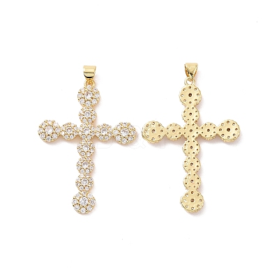 Cross Brass Micro Pave Clear Cubic Zirconia Pendants KK-G435-26G-1