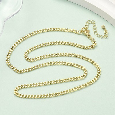 3MM Brass Curb Chain Necklaces LS-NJEW-P339-03G-1