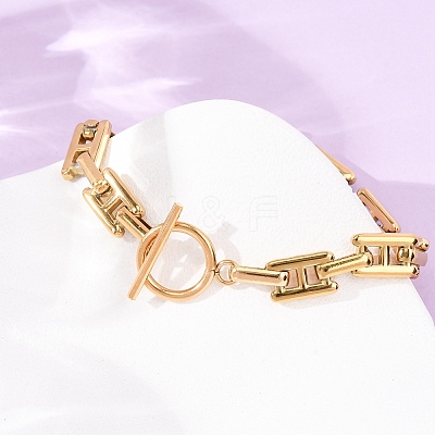 304 Stainless Steel H Link Chain Bracelets with OT Clasps SA-CBAC0E7-01G-1