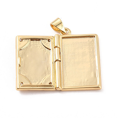 Rack Plating Brass Micro Pave Clear Cubic Zirconia Locket Pendants ZIRC-C035-10G-1