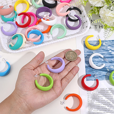 15 Pairs 15 Colors Acrylic C-Shaped Stud Earrings EJEW-WR0001-012-1