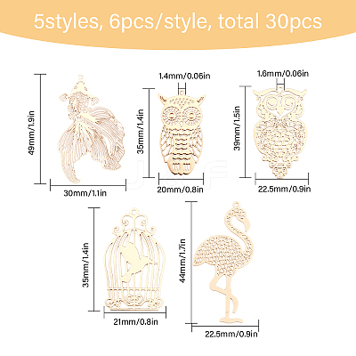 30Pcs 5 Style Brass Pendants KKC-CA0001-10-1