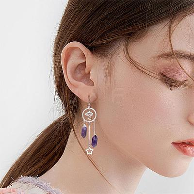 Natural Amethyst Bullet Chandelier Earrings EJEW-SW00017-01-1