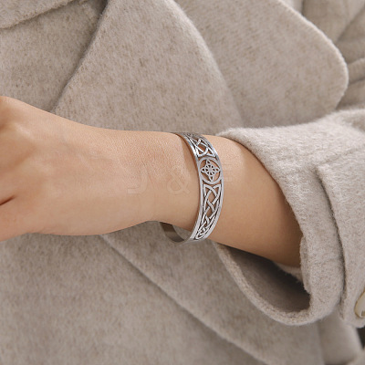 Witch Knot Hollow Out 304 Stainless Steel Cuff Bangles for Women FS-WG44EC4-01-1