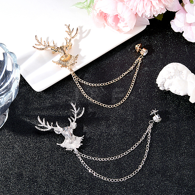 2Pcs 2 Colors Deer Hanging Chain Brooch Pin JEWB-FH0003-28-1