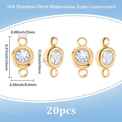 20Pcs 304 Stainless Steel Crystal Rhinestone Links Connectors STAS-BBC0009-19G-1