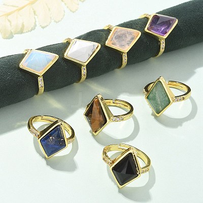 Rhombus Natural & Synthetic Gemstone Finger Rings RJEW-B113-01G-2-1
