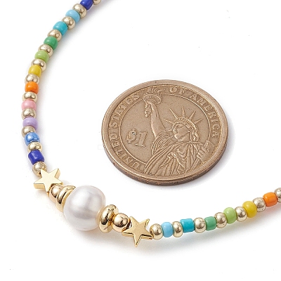 Natural Pearl & Seed Beaded Necklace NJEW-JN04649-01-1