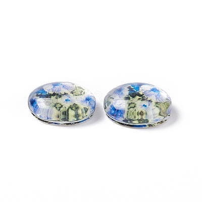 Half Round/Dome Floral Printed Glass Cabochons GGLA-A002-10mm-UU-1