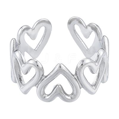 Non-Tarnish 304 Stainless Steel Hollow Heart Cuff Rings RJEW-N038-124P-1