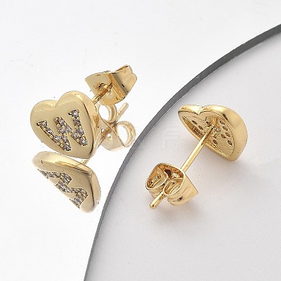 Rack Plating Brass Micro Pave Clear Cubic Zirconia Stud Earrings EJEW-K299-01G-W-1