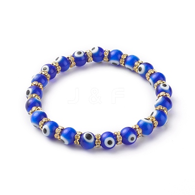 Handmade Evil Eye Lampwork Beaded Stretch Bracelets BJEW-JB06463-01-1