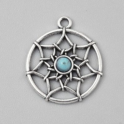 Tibetan Style Alloy Pave Synthetic Turquoise Pendants PALLOY-CJC0025-01AS-E-1