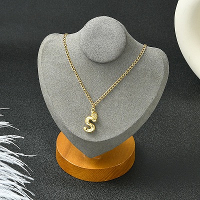 304 Stainless Steel Clear Cubic Zirconia Heart & Letter Pendant Curb Chain Necklaces for Women NJEW-FS00012-27L-1