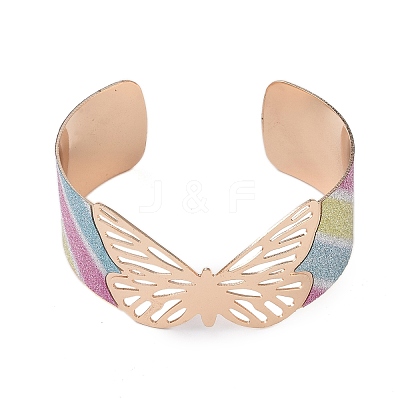 Butterfly Alloy Open Cuff Bangles for Women LS-BJEW-L686-01A-1