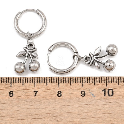 316 Surgical Stainless Cherry Hoop Earrings EJEW-C160-11A-1