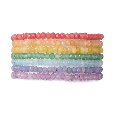 7Pcs Dyed Natural Malaysia Jade Rondelle Beads Stretch Bracelets for Women BJEW-JB13048-1