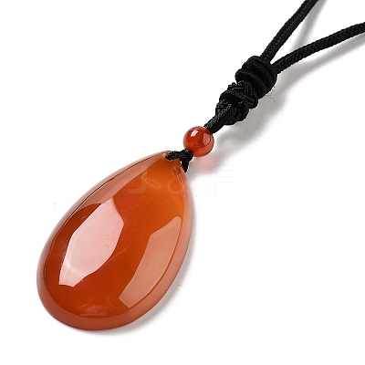 Natural Carnelian Pendant Necklace with Nylon Cord for Women NJEW-L464-A04-1
