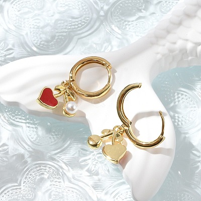 Heart Brass ABS Imitation Pearl Hoop Earrings EJEW-M077-18G-1