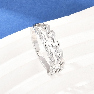 304 Stainless Steel Micro Pave Cubic Zirconia Finger Rings for Women RJEW-K315-01P-1
