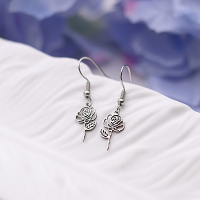 304 Stainless Steel Flower Dangle Earrings for Women WG1C9A6-02-1