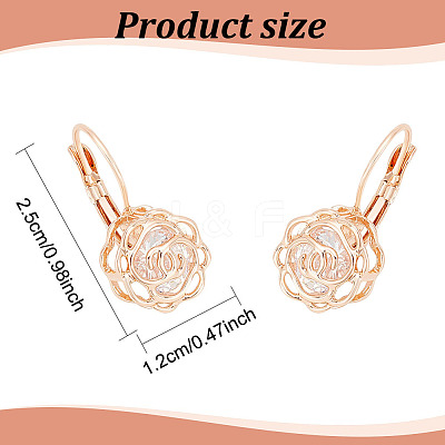 2 Pairs 2 Colors Clear Cubic Zirconia Rose Flower Leverback Earrings EJEW-AN0002-85-1