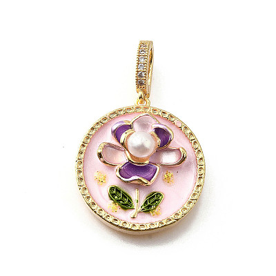 Brass Micro Pave Cubic Zirconia & Enamel Pendants KK-R222-10G-01-1