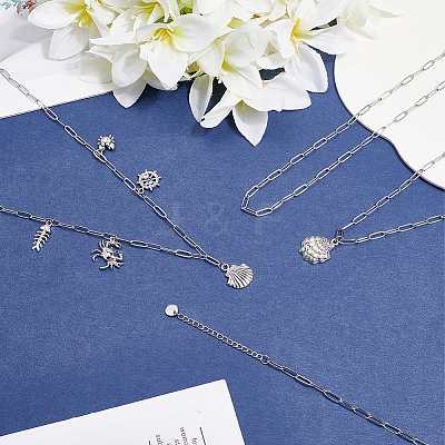 6Pcs 304 Stainless Steel Paperclip Chain Necklaces NJEW-SC0001-57B-P-1