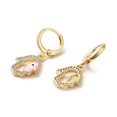 Hamsa Hand with Evil Eye Golden Brass Dangle Leverback Earrings EJEW-Q797-22G-01-1