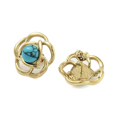 Ion Plating(IP) 304 Stainless Steel & Synthetic Turquoise Beaded Stud Earrings for Women EJEW-N054-36G-1