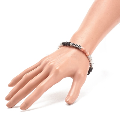 Natural Lava Rock & Gemstone Round Beaded Bracelet for Women BJEW-JB08336-01-1