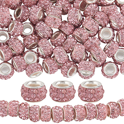 80Pcs Polymer Clay Rhinestone European Large Hole Beads with Silver Color Plated Brass Cores FPDL-LT0001-02C-1